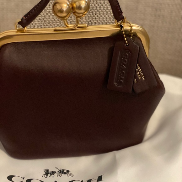 Coach  kisslock bag 16 burgundy/wine Leather Clutch with Gold Accents - Picture 7 of 14